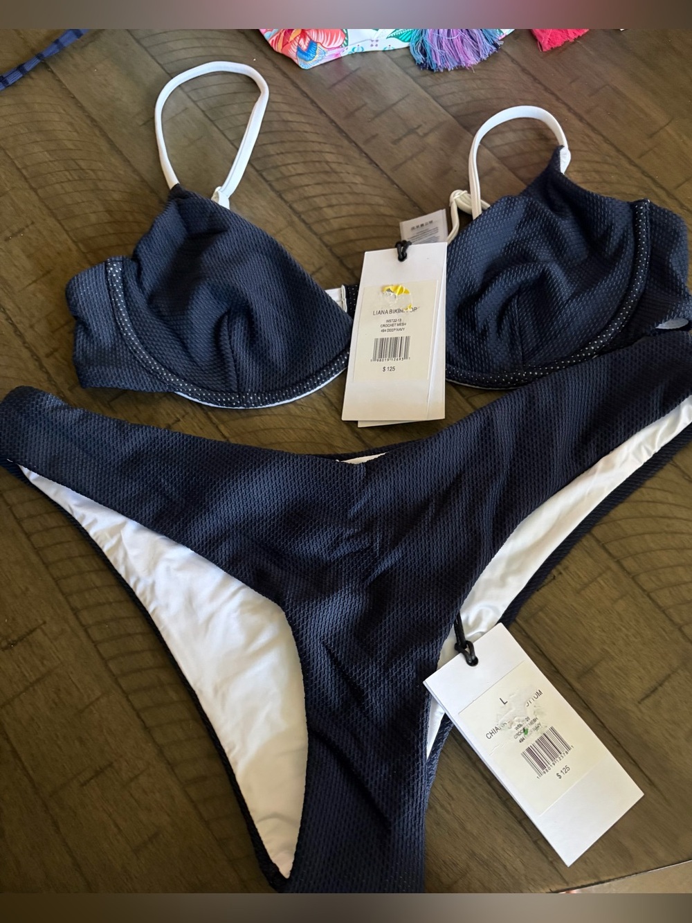 Onia Navy Textured Underwire Bikini